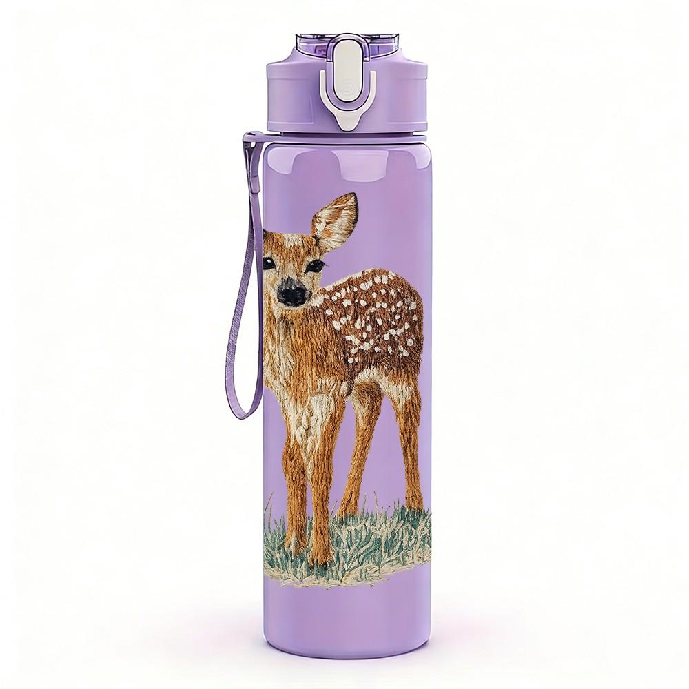1PC Baby Deer Fawn Forest Animal Print 750ml Color Plastic Sports Water Bottle Leakproof Flip Straw Lid Suitable for Sports Office Home Use