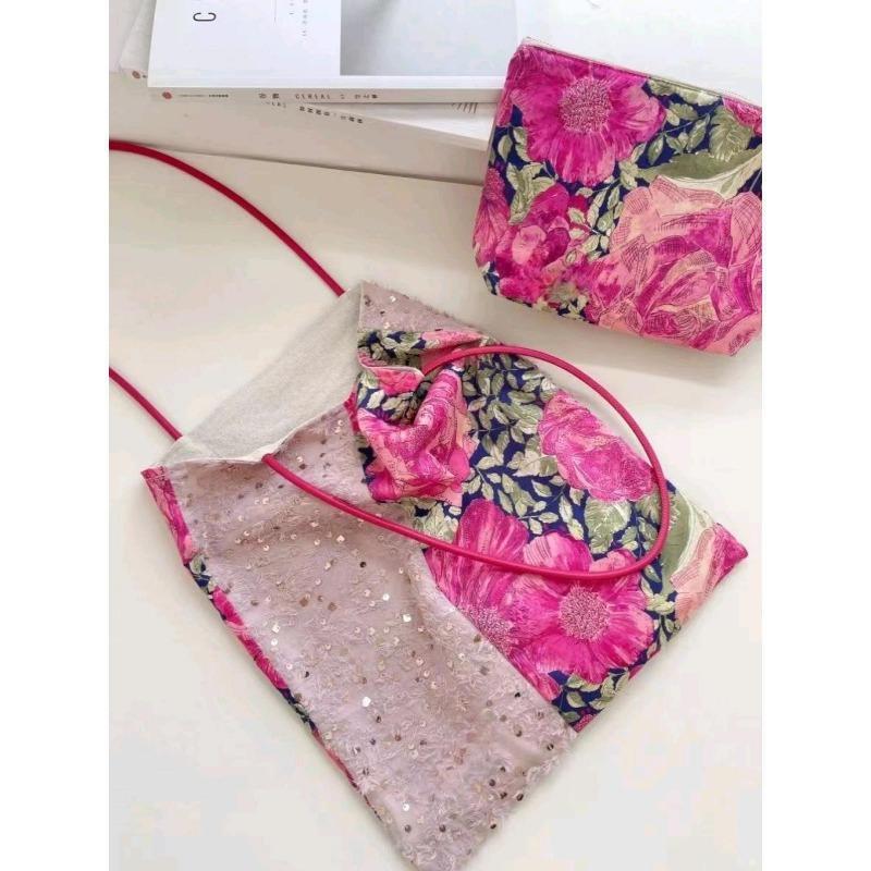 

Artistic and Retro Patchwork Versatile Commuter Single-shoulder Bag Laid-back Vacation Bag рожевий