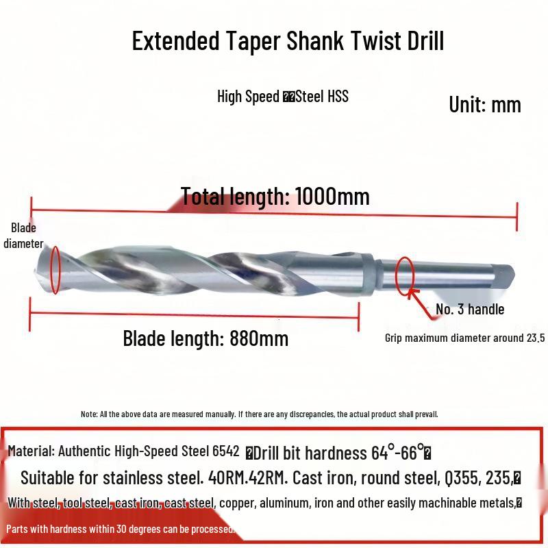 Harbin Extra Long Superhard Twist Drill Bit - Extended Taper Shank, 24-27mm, for Deep Hole Drilling Lathe