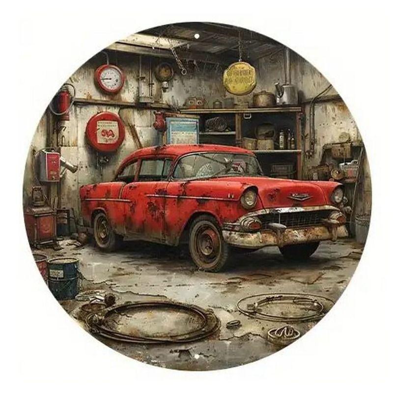 2D Retro Car Tin Painting for Bars Cafes Interior Wall Decor