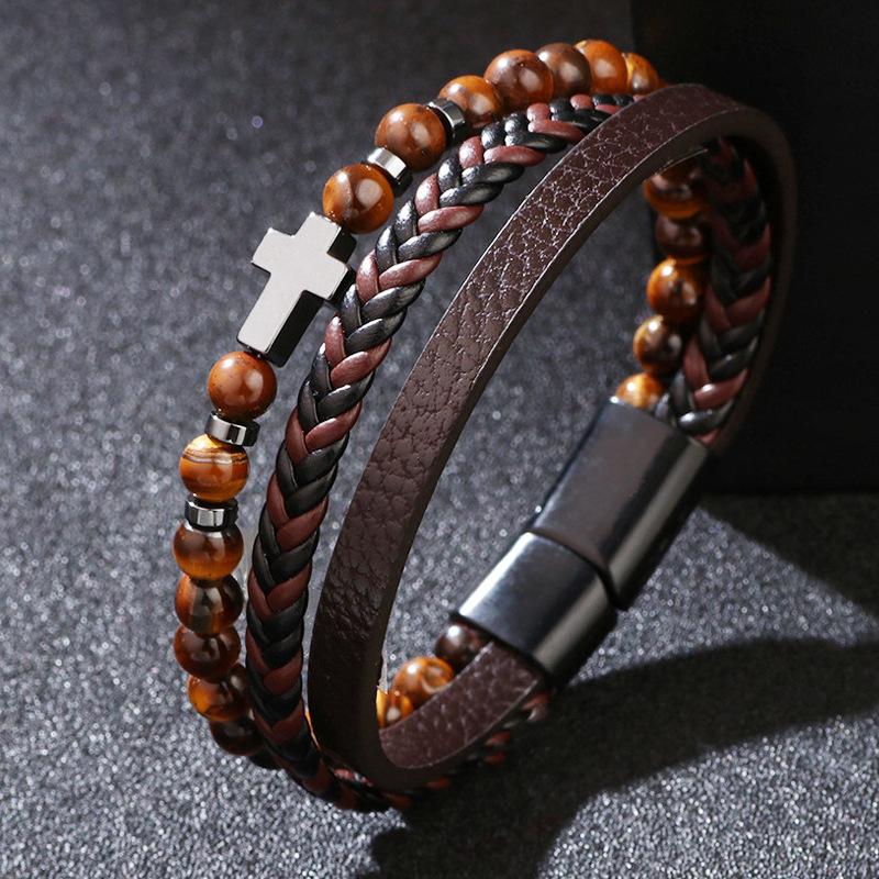Genuine Leather Bracelet Simple Leather Bracelet, Men's Cowhide Bracelet, Jewelry Magnet Bracelet Natural Stone Yellow Tiger Jewelry 2026