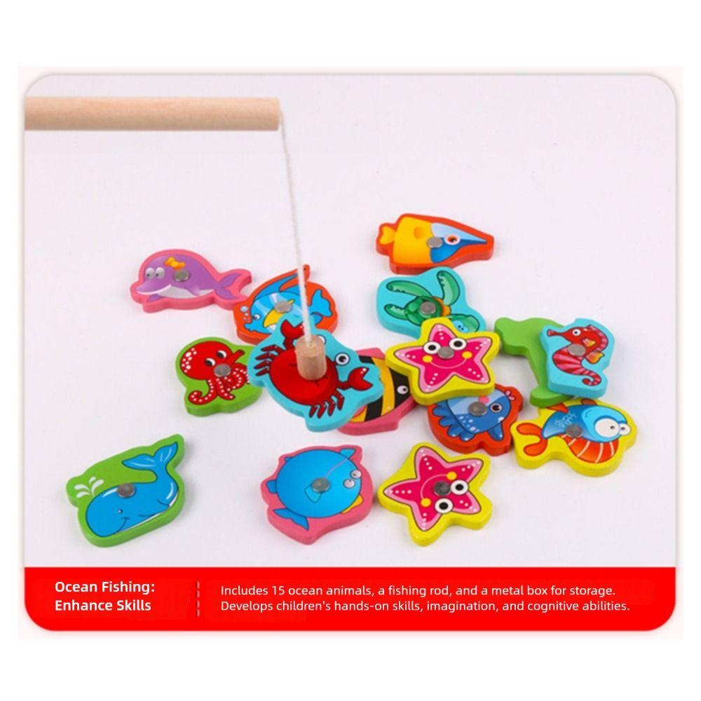 Wood Montessori Fishing Game Multicolor Fish Catching Game Educational Toy  Developmental Toy