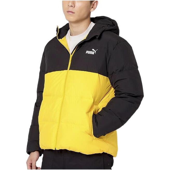 Puma Logo Print Patchwork Stand Collar Animal Pattern Letter Hooded Down Jacket Men Outerwear Yellow 534502-01