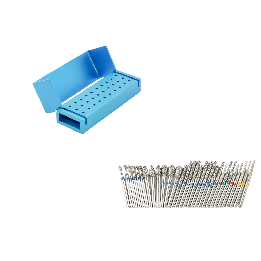 30Pcs Dental Diamond Burs Drill With Aluminum Disinfection Block Autoclavable High Speed Handpiece Burs Holder