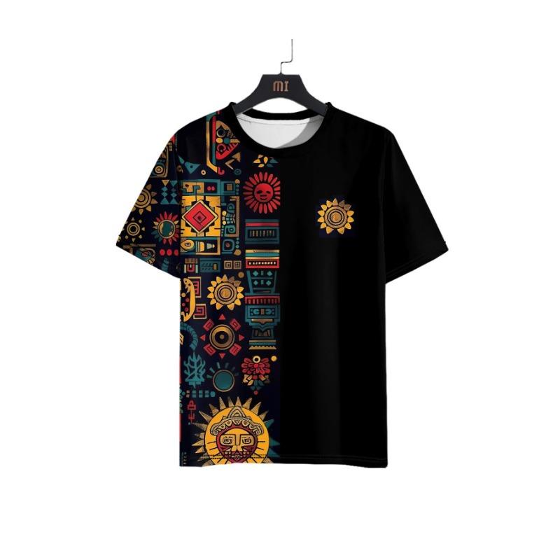 Vintage Ethnic Style Pattern Printed Men's T-Shirt Outdoor Casual Round Neck Short-Sleeved Tops Street Male Oversized Clothing