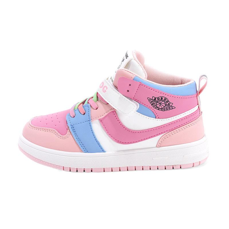 2025 New Girls' High-Top Leather AJ Sneakers: Autumn/Winter Cotton Shoes for Middle-Aged Children