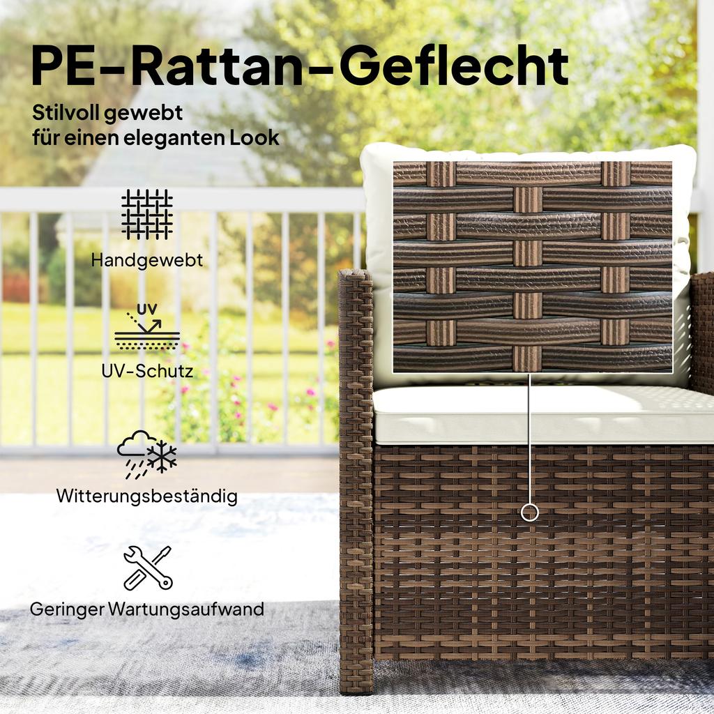 Rattan Bistro Set 3 Piece Garden Furniture Set With 2 Armchairs 2 Tier Glass Table Removable Seat Cushions Cream White