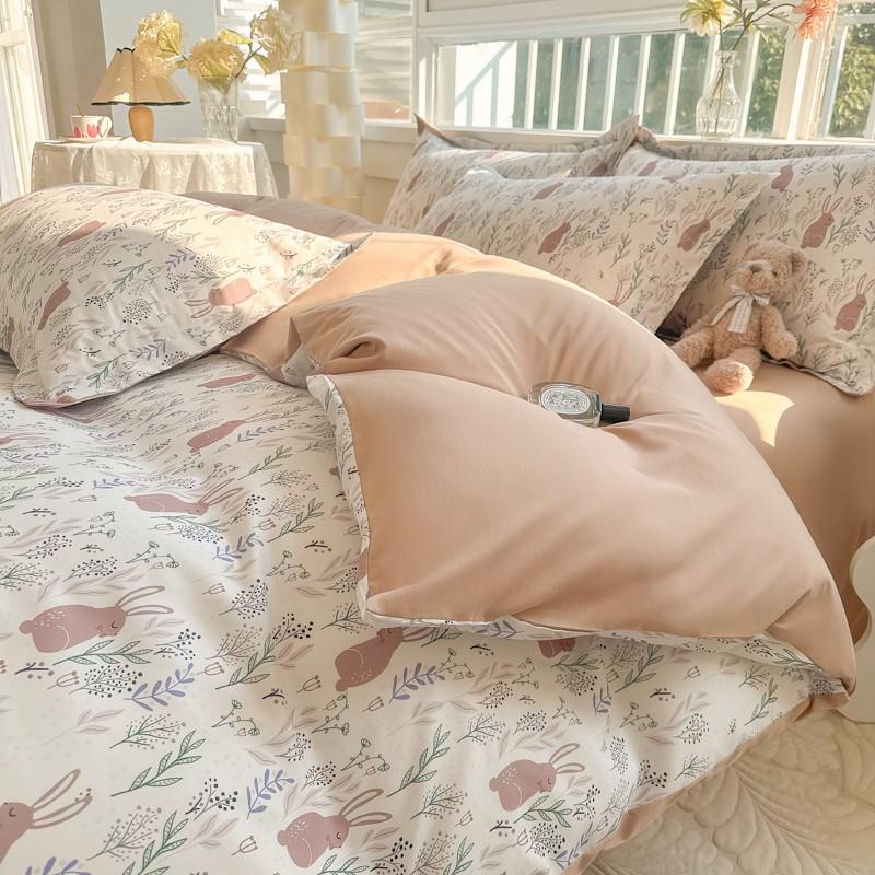 Romantisches Elegantes Bettwäsche-Set Weicher Schicker Blumenblüten-Druck Bettbezug Hautfreundliches Bettlaken Kissenbezüge 4 Teile Einzel Doppel König