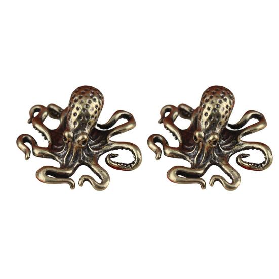 1/2/3/4Pcs Brass Octopus Figurine Metal Carving Octopus Statue Sea Animal Sculpture Feng Shui Decoration Home Office Desktop Ornament
