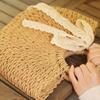 Women Cute Ribbon Straw Bags Summer Handmade Half Moon Beach Wild Totes Handbags