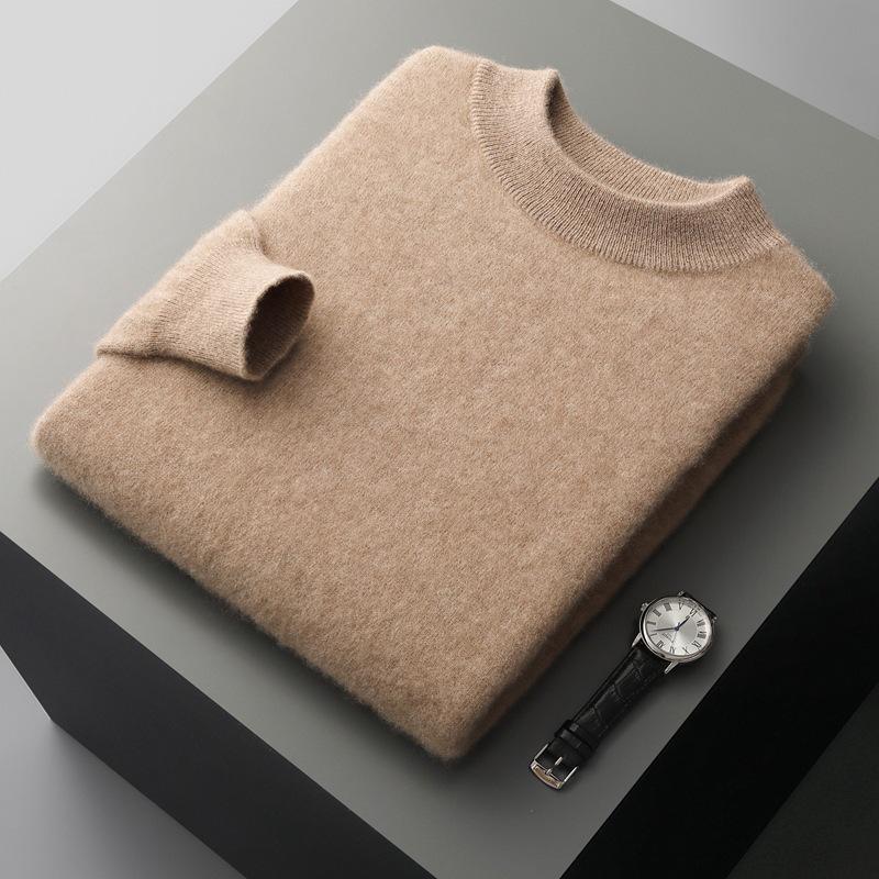 Maglione da uomo in cashmere a collo alto a metà: Maglione a maniche lunghe in pura lana per Autunno/Inverno, tinta unita, strato base spesso.