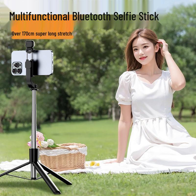 1.7m Universal Phone Selfie Stick with Stand, Fill Light, Bluetooth Remote, and Beauty Mode for Live Streaming