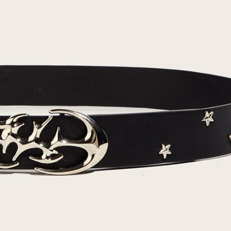 Classical Black Waistband Adjustable Belt With Star Rivets Studded For Women Daily Wear And Outdoor Activity