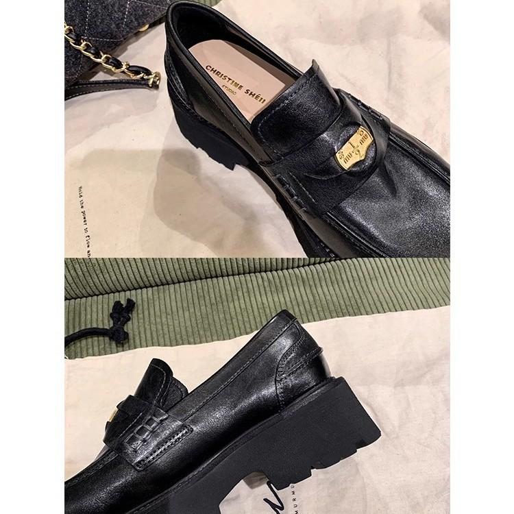 Gold Coin Thick Sole To Increase the Height of the Lazy Person One Foot Pedal Lefu Single Shoes Women's Small Leather Shoes