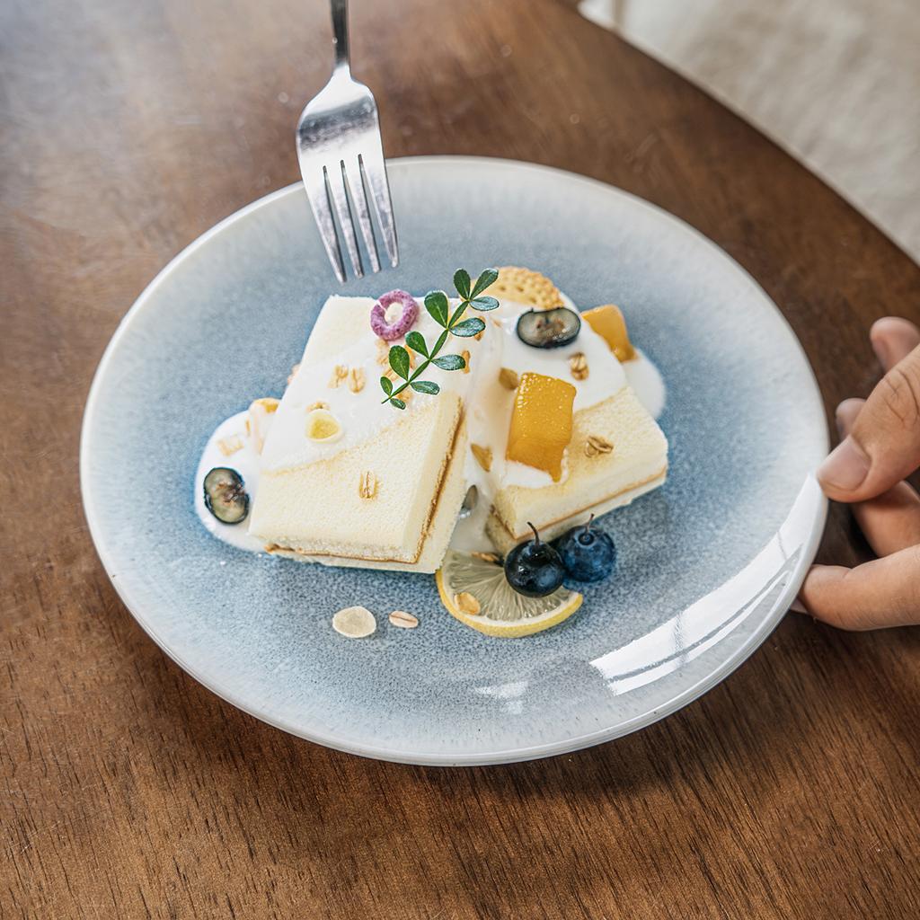 High-Value Kiln-Changed Blue Plate Ceramic Plate Household Vegetable Plate Dessert Plate Restaurant Hotel Round Plate