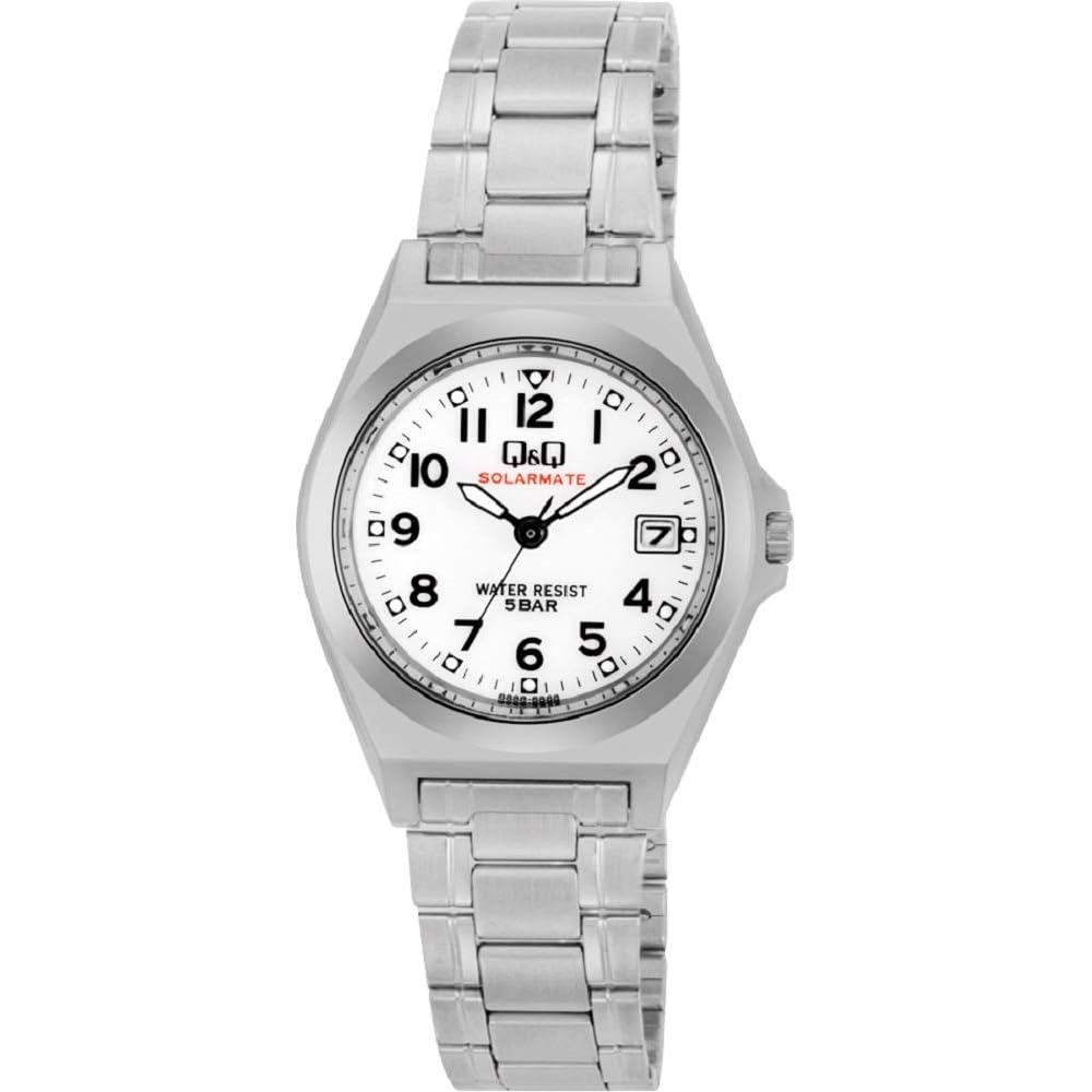 Citizen Q&Q Analog Solar Waterproof Watch Date Display Metal Band White Dial H061-204 Women's Silver