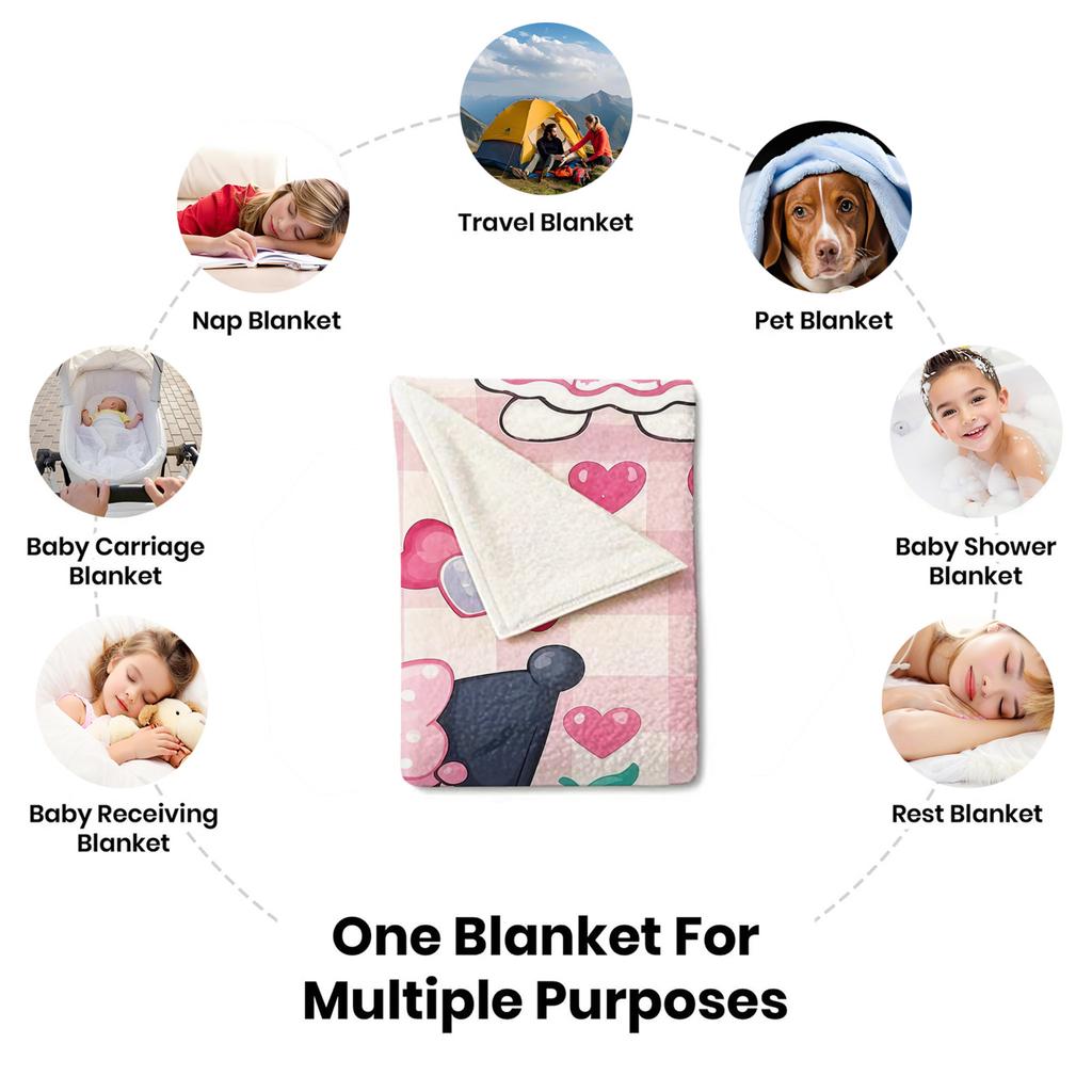 Hot Sale Kuromi Pink Plaid Sweet Blanket Cute Strawberry Cherry Heart Pattern Flannel Plush Throw for Home Decor Bed Sofa Office