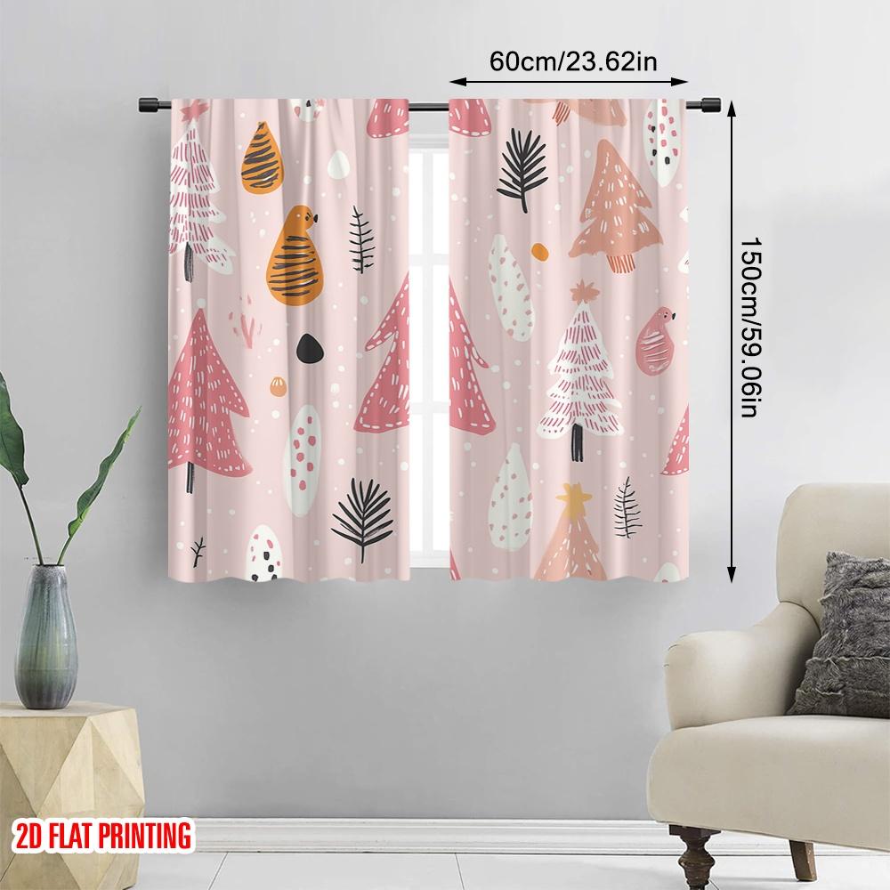 2 szt., druk płaski 2D Tkanina zasłonowa Choinki Gwiazdy (2) Wszechstronna tkanina poliestrowa (bez pręta) Dekoracje do użytku wewnętrznego