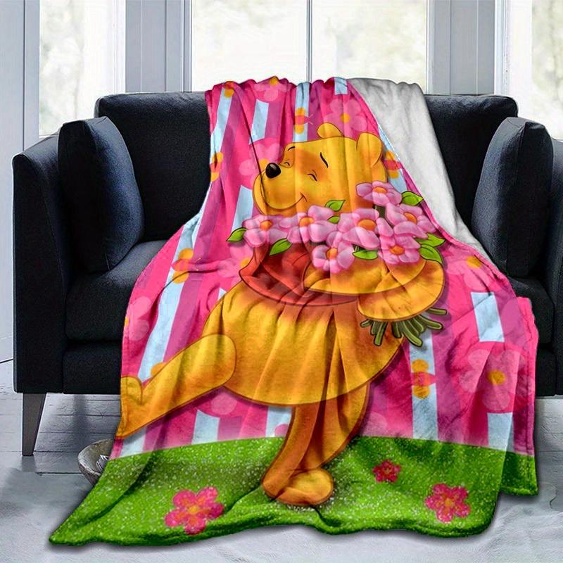 1pc. Cartoon Winnie The Pooh Floral Throw Blanket, Seasonal Home Decor Gift for Friends, Soft Flannel Throw Blanket, Versatile & Cozy for Be