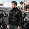 Men's Trendy Korean Style Faux Leather Asymmetrical Zipper Slim Fit Motorcycle Jacket for Spring & Autumn