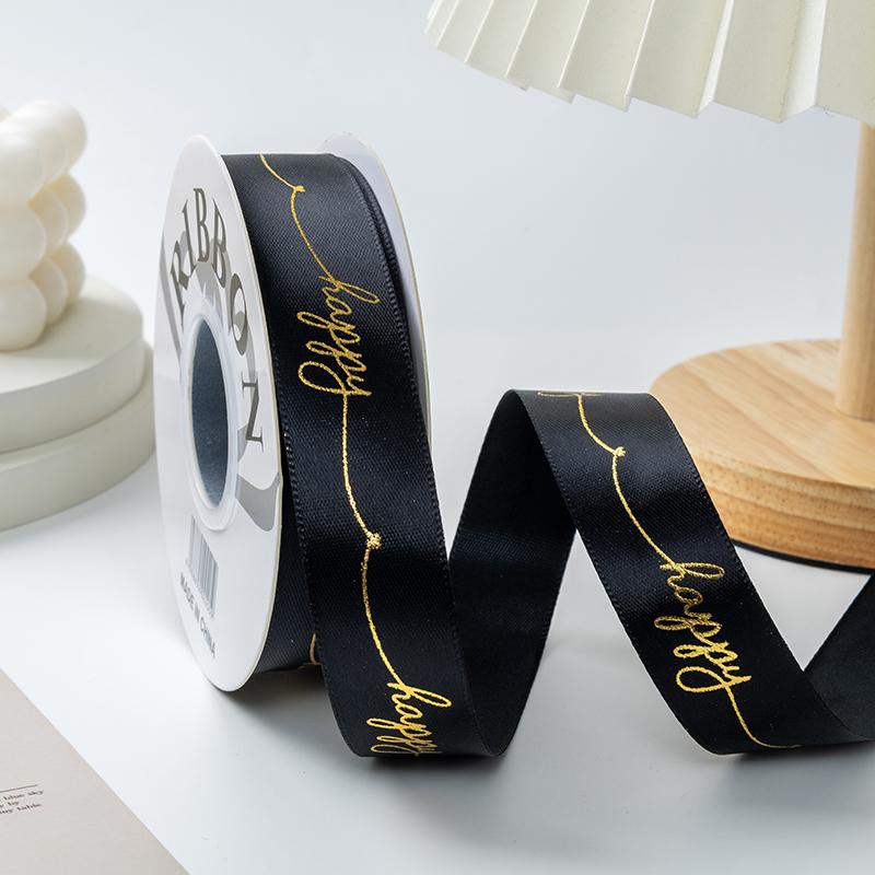 Hot Stamping Happy Letters 2.5cm Cake Box Ribbon Gift Wrapping Bouquet Birthday Happy Ribbon