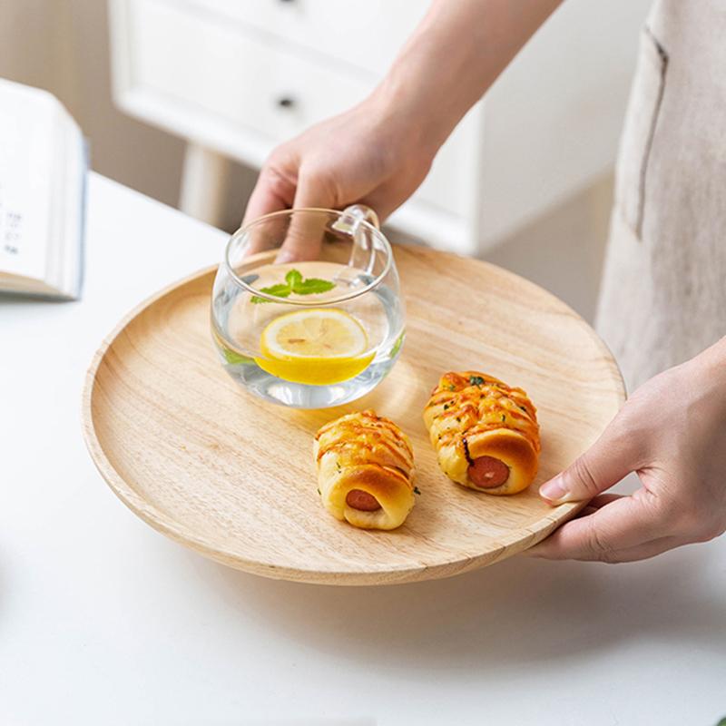 2Pcs Wooden Plates Round Dinner Plate Set Fruit Dessert Snack Plate Japanese Style Serving Dishes Dinner Set Kitchen Tableware