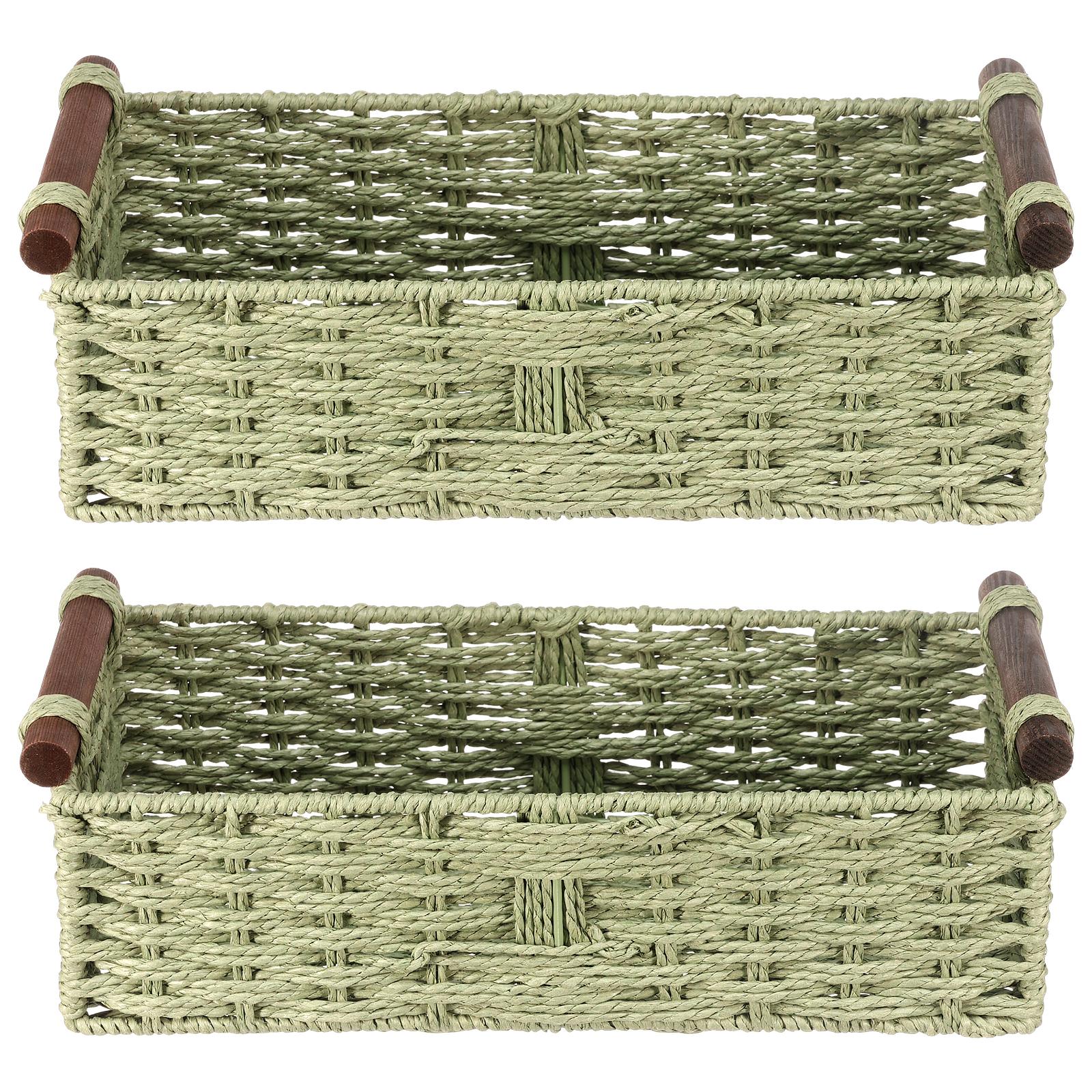 

2Pcs Woven Storage Basket Handwoven Paper Rattan Decor Box Store Toy Remote Control Magazine for Living Room Bathroom