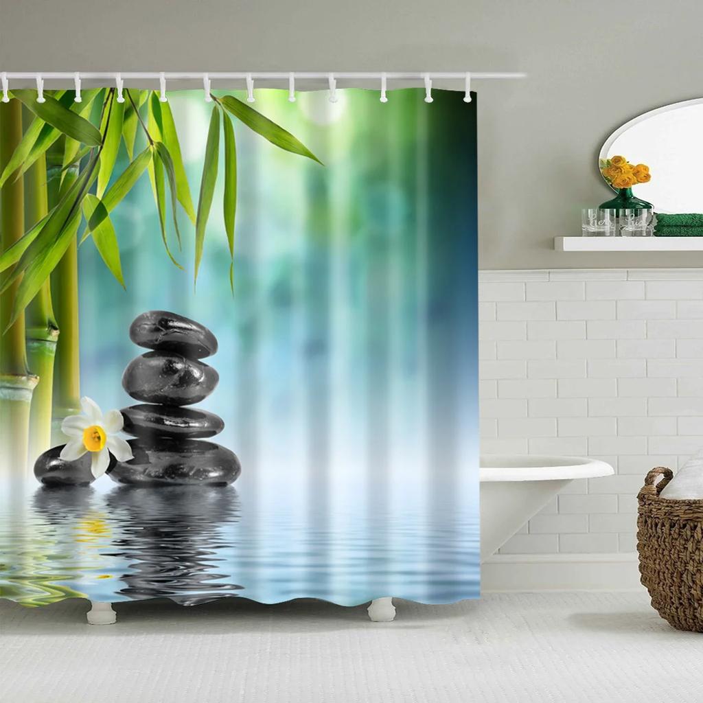 3D Buddha Plant Printed Bath Curtains Waterproof Polyester Fabric Bathroom Shower Curtain Screen with Hooks Bathroom Curtains