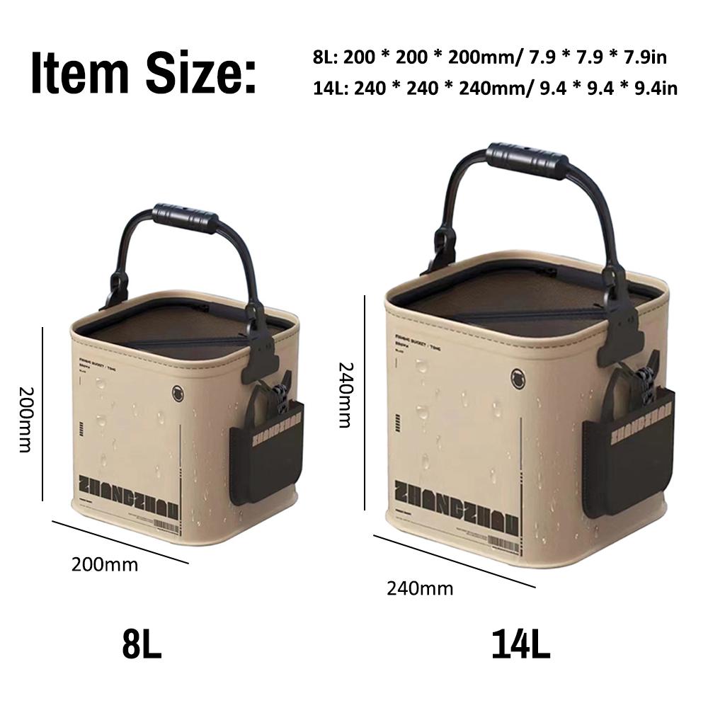 8L Collapsible Fishing Bucket Portable Fish Bucket Multifunctional EVA Water Containers with Mesh Lid, Handle and Rope