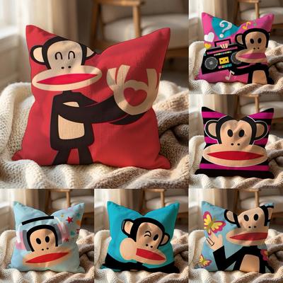 Cartoon P-Paul Frank Affen Kissenbezug Multi-Szene Kissenbezug für Zuhause & Auto - Wendbar, Weich & Langlebig für den täglichen Gebrauch