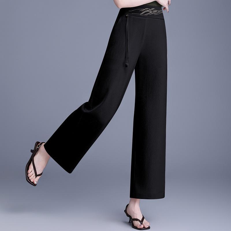 

Elegant Summer Embroidered High-Waisted Tassel Straight-Leg Pants for Middle-Aged Women - 2026 Fashion Style 3XL (Recommended for 120-140 jin) чёрный