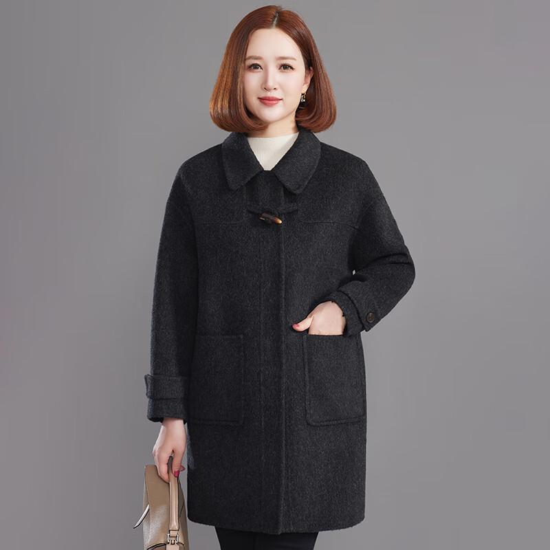 FENGXUN Women's 100% Wool Double-Faced British Style Toggle Coat