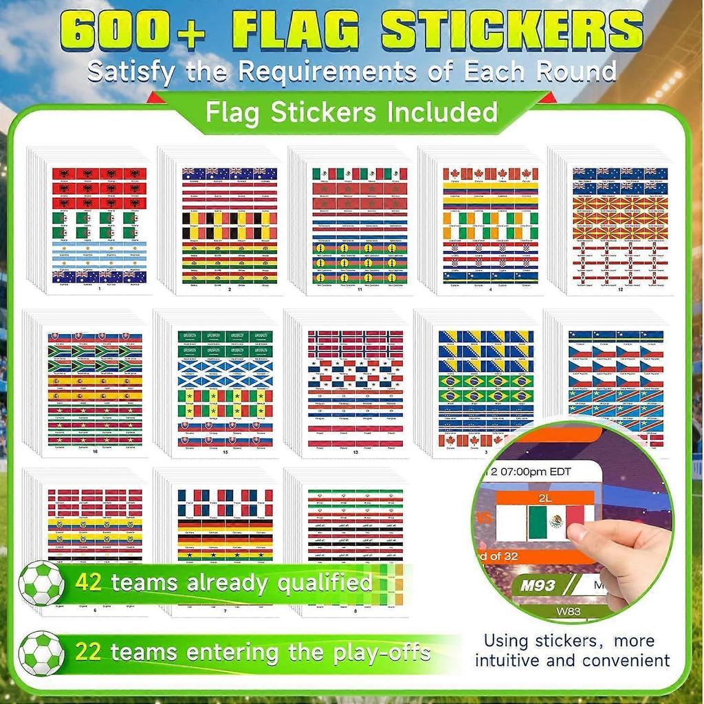 2026 World Football Tournament Extra Large Wall Chart 110 * 80cm, 2Pcs Gift Set with 64 Team Stickers and Predict Champion Cup Winner, Schedule Calend