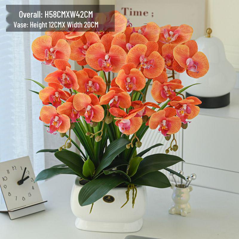 Artificial Phalaenopsis Floral Arrangement for Living Room Display - Potted Decoration for TV Cabinet