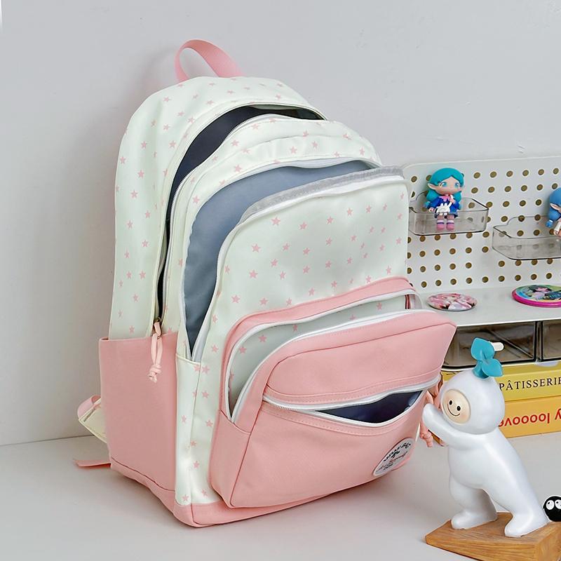 Student Schoolbag Women's Large Capacity Star Printed Backpack Colorblock Travel Backpack