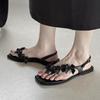 Retro square head open-toed super fairy flower summer new comfortable flat-bottomed fashion sandals women's ugly shoes
