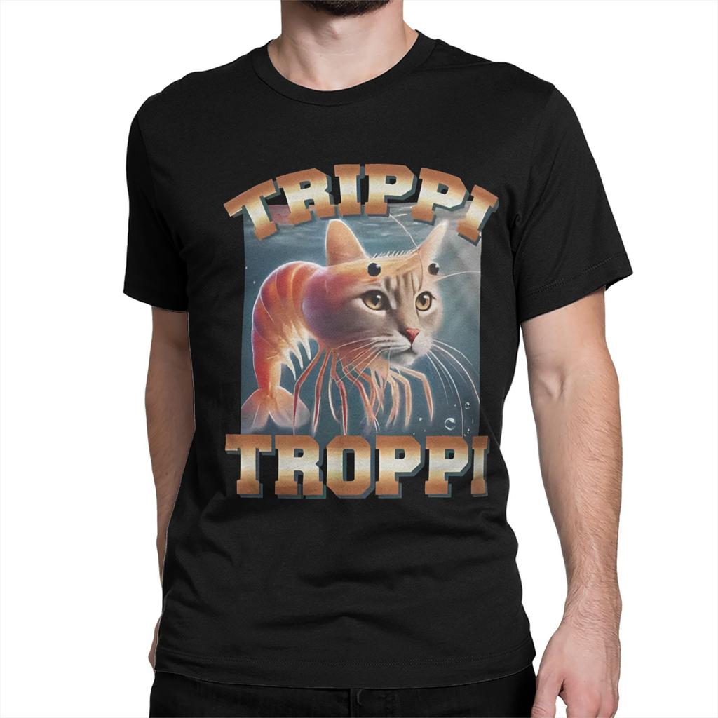Men's TRIPPI TROPPI T Shirts Italian Brainrot Meme Cotton Clothes Casual Short Sleeve O Neck Tee Shirt
