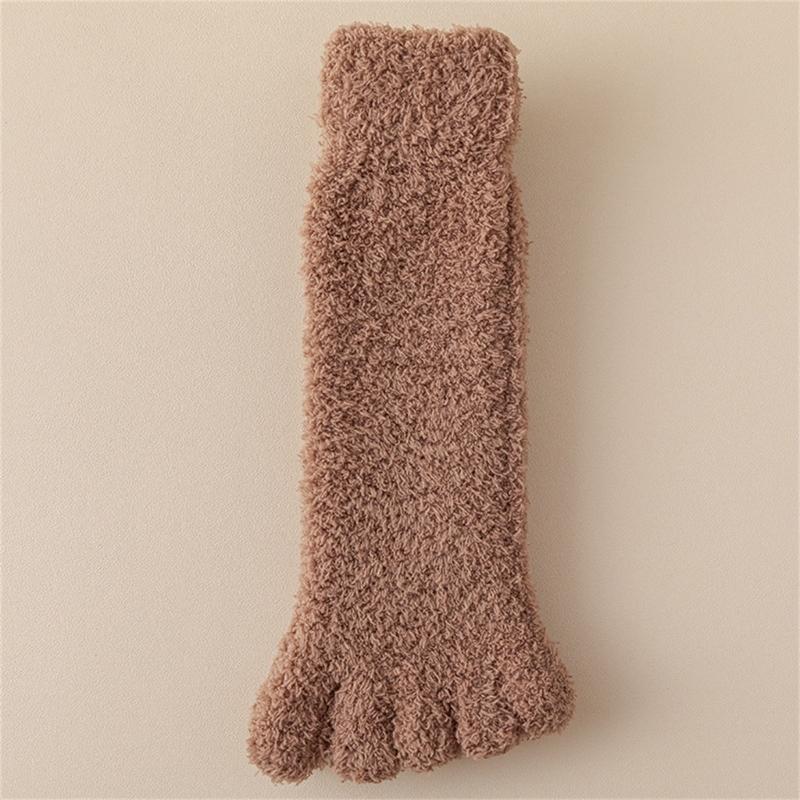 Damstrumpor med fluffig tå enfärgade vintertjocka termiska varma korallfleece pälsiga femtåstrumpor för vardag hem sömn