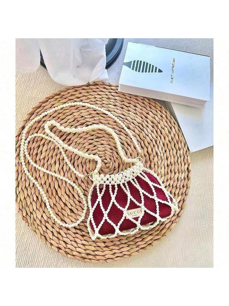 Designer Original Half Moon Bag - Handcrafted Red Crossbody with Detachable Pearl Strap, Artisan DIY Inspired Clutch GUCCI-GIFT-53