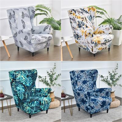 Floral Wing Chair Cover Relax King Back Armchair Covers Elastic Wingback Single Sofa Chair Slipcovers Ottoman Footstool Cover