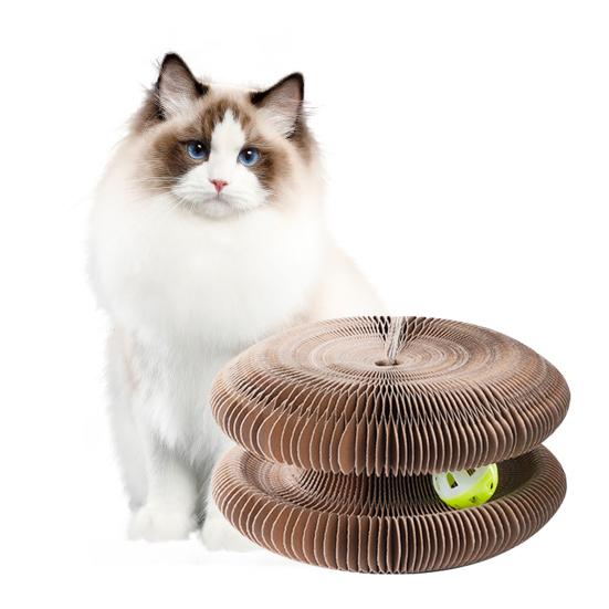 Rundes Akkordeon-Katzenspielzeug mit Glöckchen, faltbares Kratzbrett-Spielzeug, Katzenkopforgel, Katzenkratzbaum, interaktives Spielspielzeug