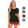 Pijamale scurte pentru femei, din bumbac, cu imprimeu leopard și mânecă scurtă, tricou și pantaloni scurți, 2 piese, seturi de pijamale casual, lenjerie de noapte, costume de noapte