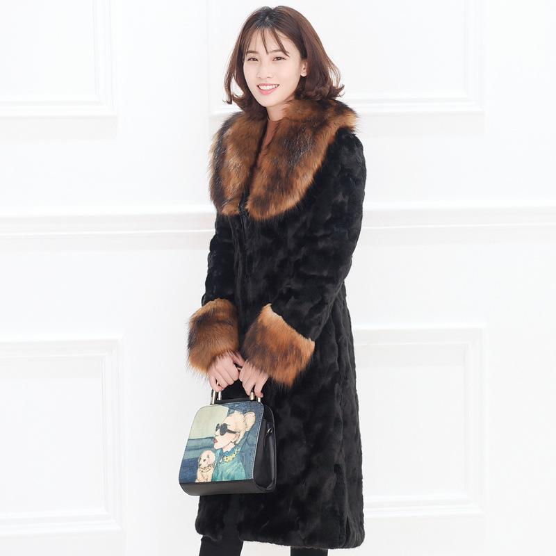 Fur jacket long slim autumn and winter new fox fur collar mink coat women's Korean version warm large size casual