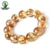 Brazilian Gold Silk Crystal Bracelet: Yellow Rutilated Quartz Beads for Men and Women