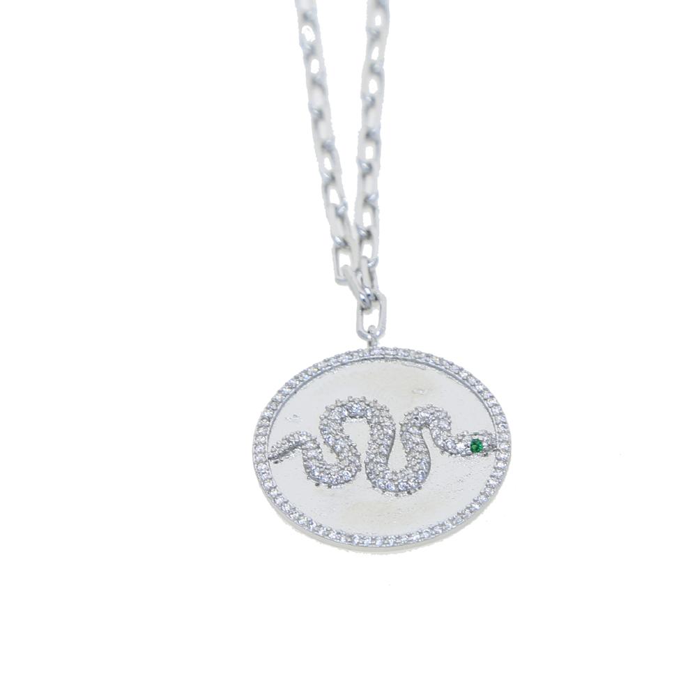 Geometric Coin Paper Clip Chain Sweater Chain 18K Gold Plated Cz Snake Coin Pendant Necklace 41+10cm