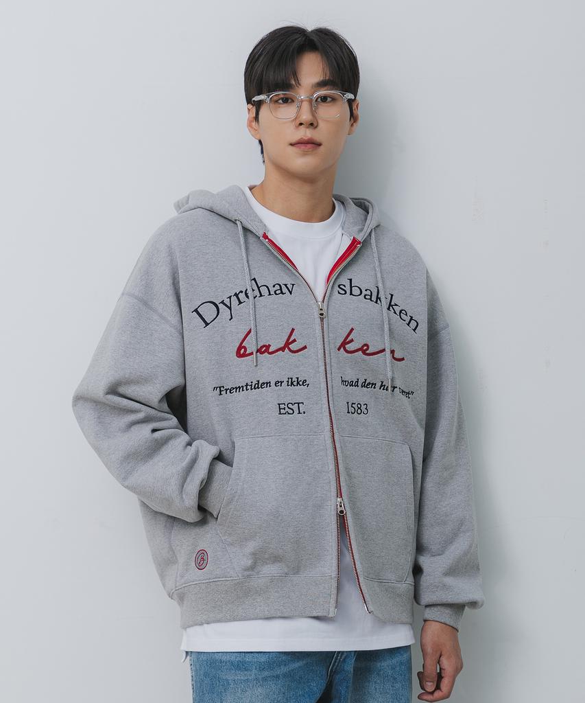 Bakken Color Point Lettering 2-Way Zip-Up Hoodie Bk7984_Gray