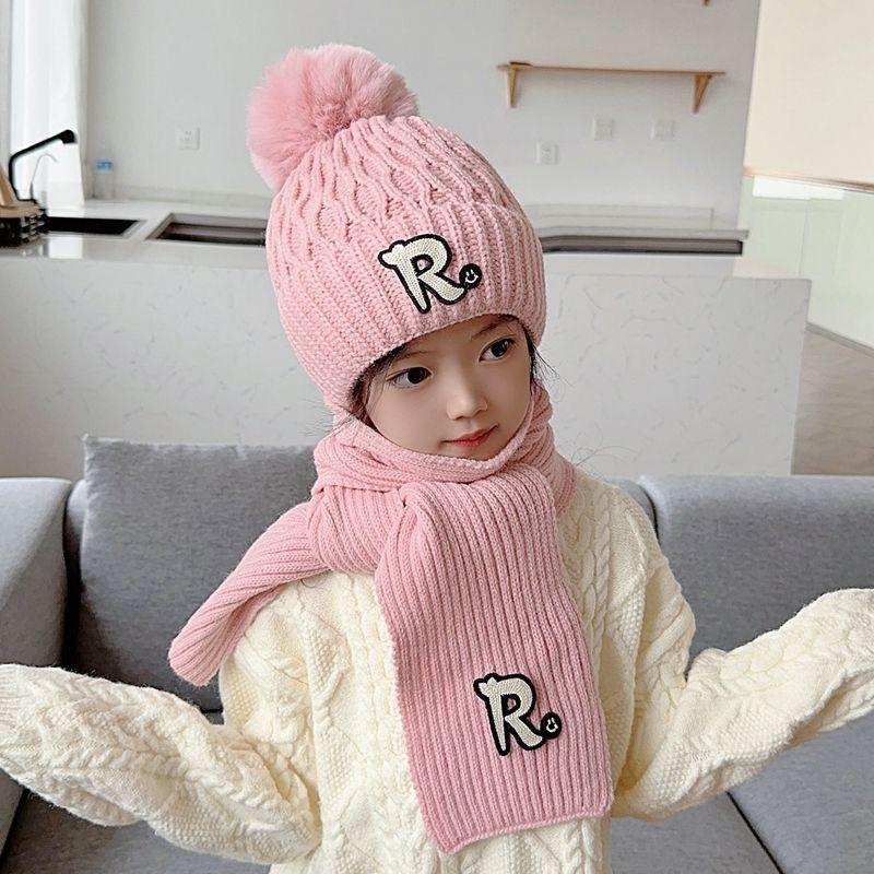 Set din două piese de căciulițe drăguțe cu urechi de iepure și eșarfe pentru copii, căciulițe tricotate din lână pentru fete pentru iarnă și căciulițe calde pentru protecția urechilor