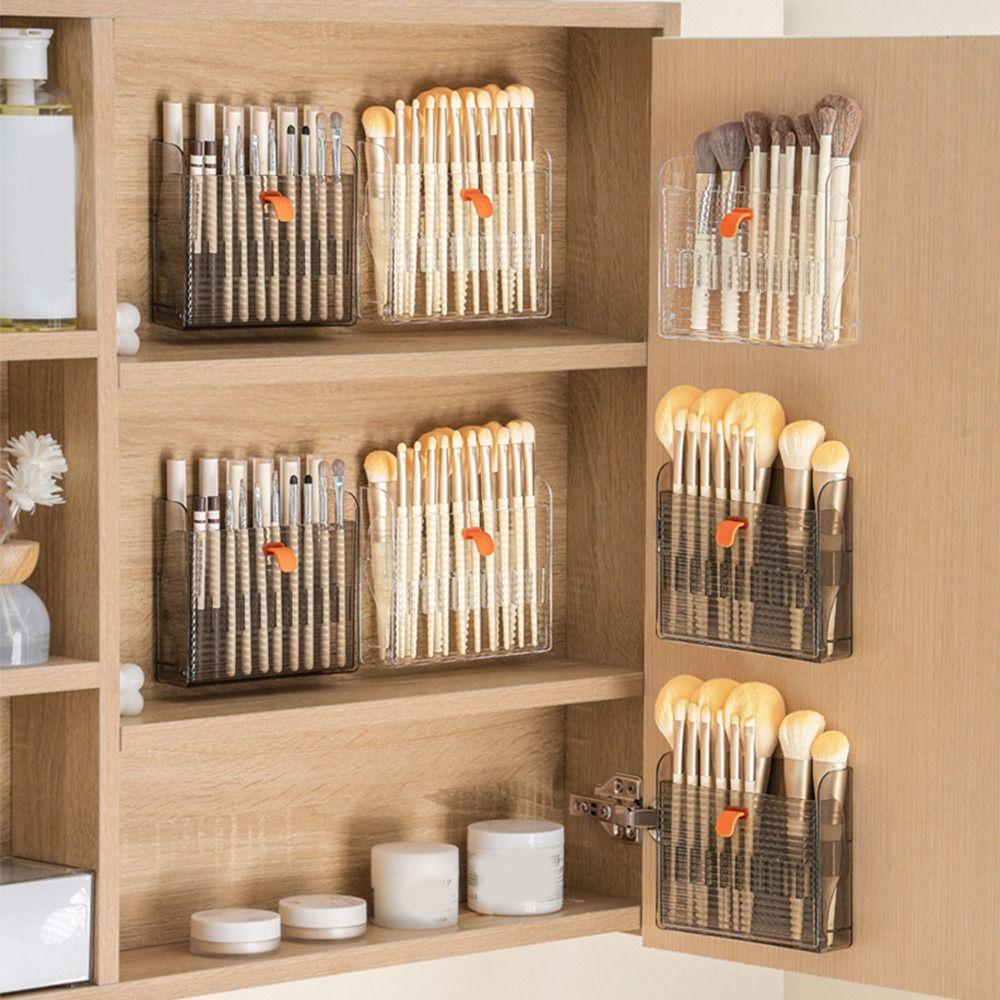 

Pull-Out Lipstick Storage Box Wall-Mounted Makeup Brush Organizer Mirror Cabinet коричневий