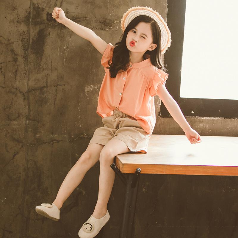 Teenager Summer Kids Girls Clothes Flying Sleeve Blouse Shirt + Short Leisure Loose Pants Teens 7 8 9 11 12 13 14 Years