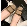 Grape mother of the same style, French elegant metal square buckle, small thick heel, shallow mouth square head flat sole single shoe, women's spring